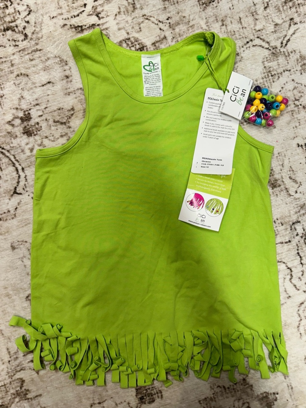 BNWT Peekaboo Beans Lime Green Girls' Fringe Tank Top